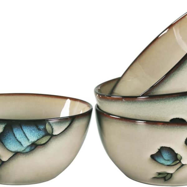 6.1" Ceramic Cereal Bowl Set, 18.6 oz for Dips, Soups, Salads, Pasta, Oatmeal, Hand Painted Bowls Set of 4 - Rice Dessert Cream Bowl Set - Shatterproof, Dishwasher Safe, Microwave Safe