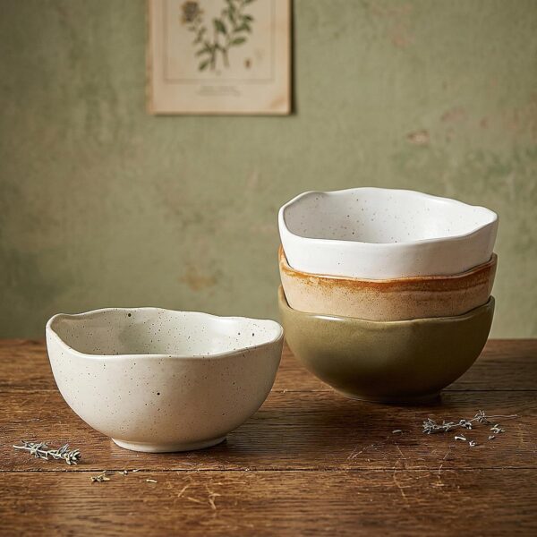 8 oz Set of 4 Ceramic Small Bowls, Cereal Bowls for Dessert, Yogurt, Dipping, Side Dishes, Farmhouse Vintage Dinnerware for Kitchen Weddings