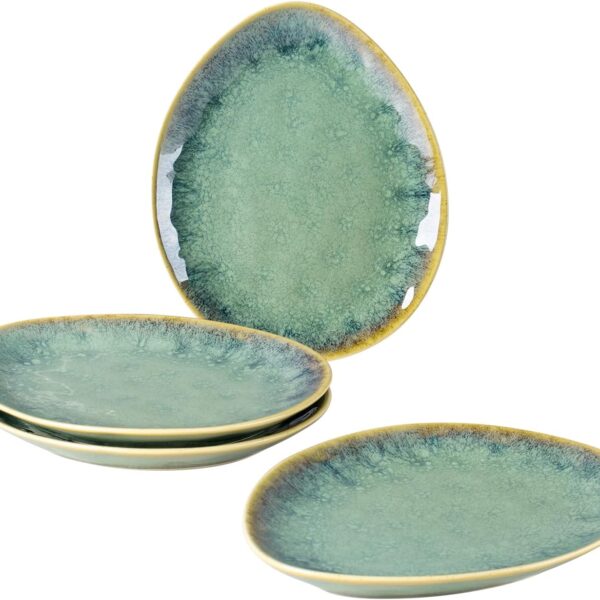 Ceramic Appetizer Plate Set, 6.75 Inch Dessert Plates, Reactive Glaze Serving Plates for Snack, Sushi, Set of 4, Microwave & Dishwasher Safe (Green)
