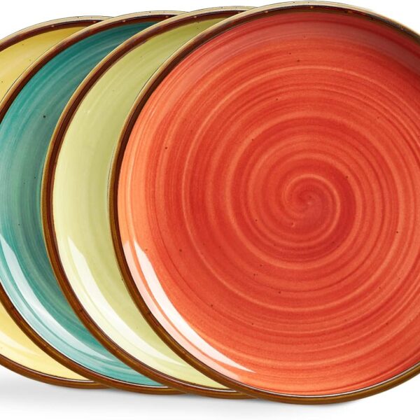 Porcelain Plates Set 10.5 inch Large Dinner Plates for Salad Dessert Ceramic Serving Plate Set of 4, Microwave and Dishwasher Safe