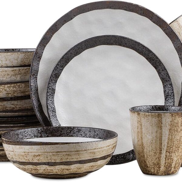 Porcelain 16-Piece Round Dinnerware Set, Beige