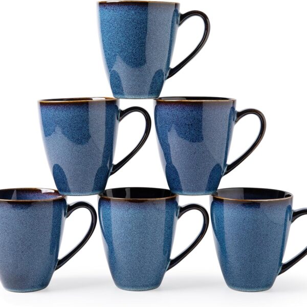 17 OZ Coffee Mugs Set of 6, Large Ceramic Blue Coffee Mugs Set with handle for Tea/Latte/Milk/Cocoa, Funny Tea Cups for Office and Home, Engagement Gifts. (Starry Blue)