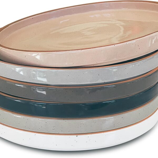 Ceramic Flat Plates Set of 6-8 in - The Dessert, Salad, Appetizer, Small Lunch, etc Plate. Microwave, Oven, and Dishwasher Safe, Scratch Resistant. Kitchen Porcelain Dish - Neutrals
